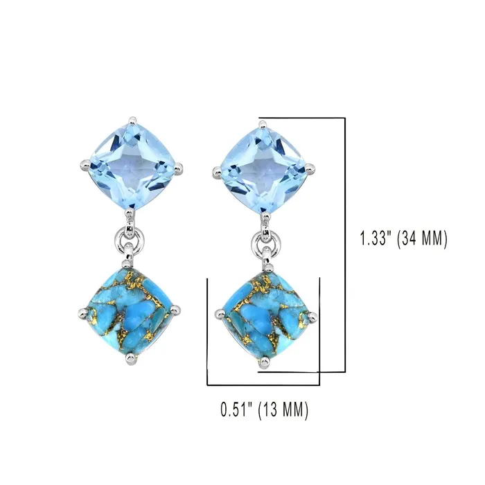 Earrings Blue Topaz Turquoise Solid 925 Sterling Silver Drop Earrings Jewelry YoTreasure