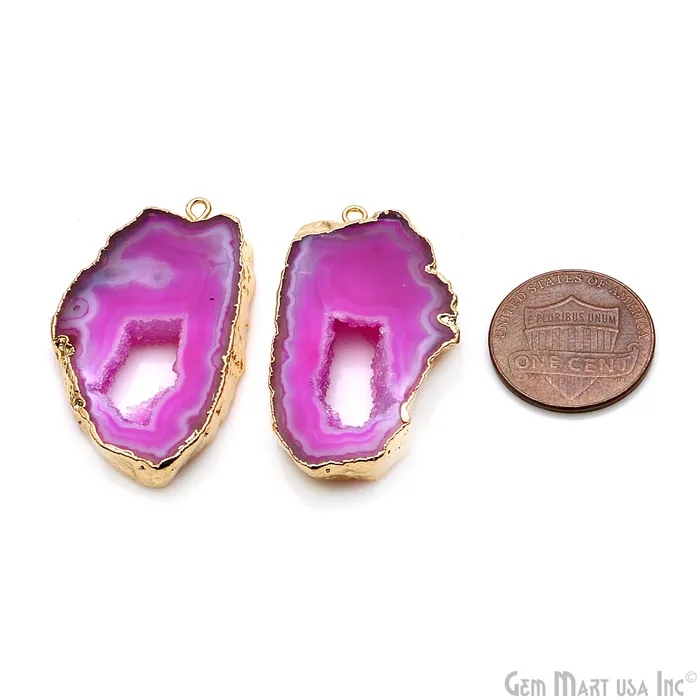 Earrings GemMartUSA Agate Slice 37x21mm Organic Gold Electroplated Gemstone Earring Connector 1 Pair