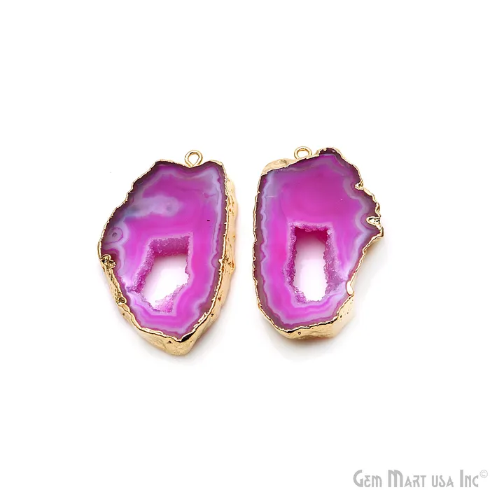 Earrings GemMartUSA Agate Slice 37x21mm Organic Gold Electroplated Gemstone Earring Connector 1 Pair