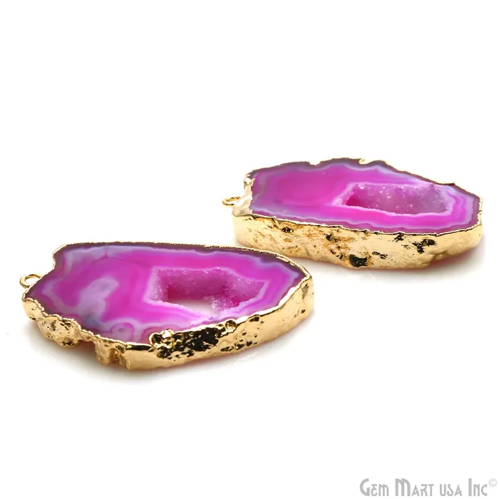 Earrings GemMartUSA Agate Slice 37x21mm Organic Gold Electroplated Gemstone Earring Connector 1 Pair