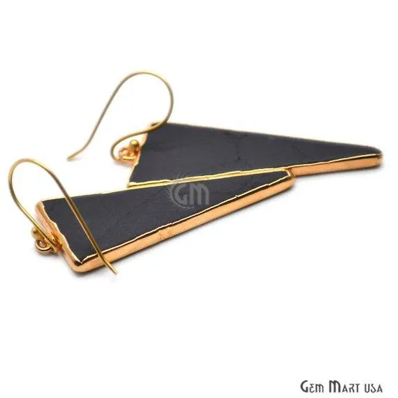 Earrings GemMartUSA Black Copper Turquoise Sediment Jasper 50x19mm Tribal Trillion Gold Electroplated Hook Earring BJER90158