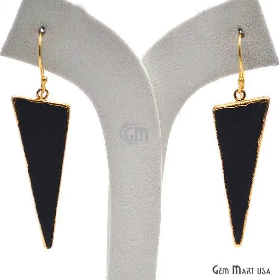 Earrings GemMartUSA Black Copper Turquoise Sediment Jasper 50x19mm Tribal Trillion Gold Electroplated Hook Earring BJER90158