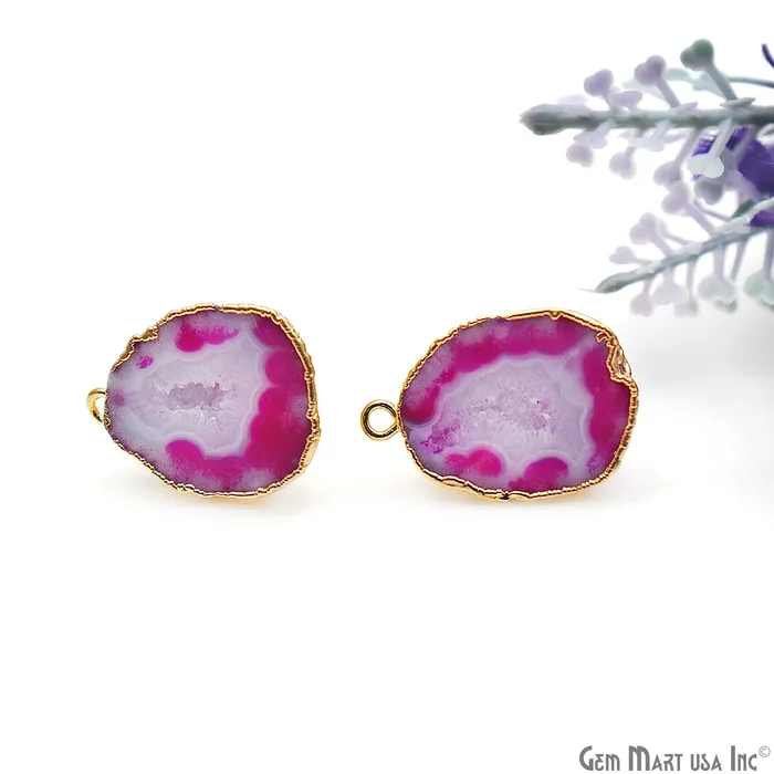 Earrings GemMartUSA DIY Agate Slice Geode Druzy 16x23mm Gold Electroplated Loop Connector Studs Earrings