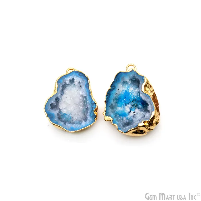 Earrings GemMartUSA Geode Druzy 29x22mm Organic Gold Electroplated Single Bail Gemstone Earring Connector 1 Pair