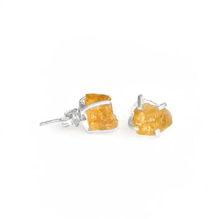 Earrings Rough Citrine Solid 925 Sterling Silver Stud Earrings Jewelry YoTreasure