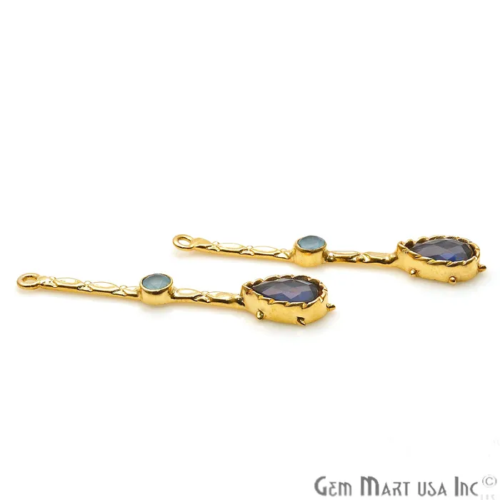 Earrings Sapphire Aqua Chalcedony Long Gemstone Gold Plated Earring Connector GemmartUSA