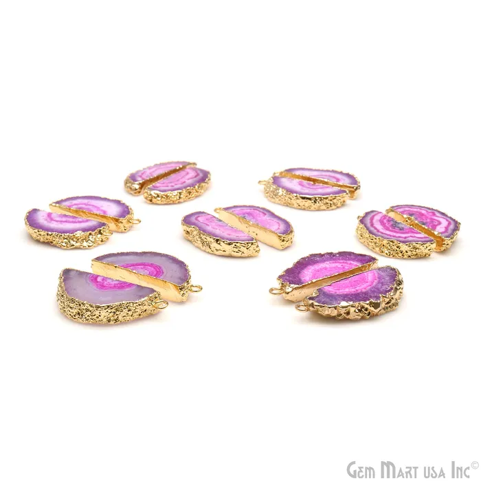 GemMartUSA Agate Slice 11x32mm Organic Gold Electroplated Gemstone Earring Connector 1 Pair Earrings