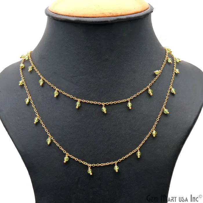 GemMartUSA Charm Necklaces Peridot Faceted Beads Gold Wire Wrapped Cluster Rosary Chain