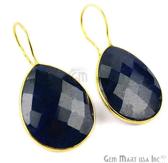 GemMartUSA Earrings Sapphire 21x26mm Gold Plated Gemstone Dangle Earrings SHER90010