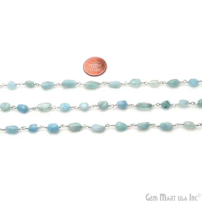 GemMartUSA Necklaces Amazonite 12x5mm Tumble Beads Silver Plated Rosary Chain GemMartUSA Necklaces Amazonite 12x5mm Tumble Beads Silver Plated Rosary Chain