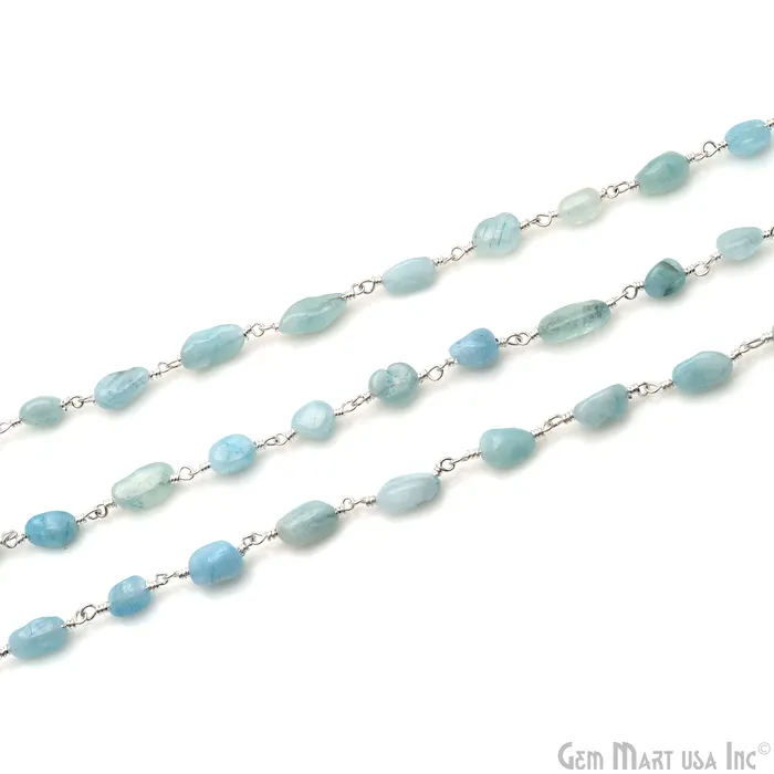 GemMartUSA Necklaces Amazonite 12x5mm Tumble Beads Silver Plated Rosary Chain GemMartUSA Necklaces Amazonite 12x5mm Tumble Beads Silver Plated Rosary Chain