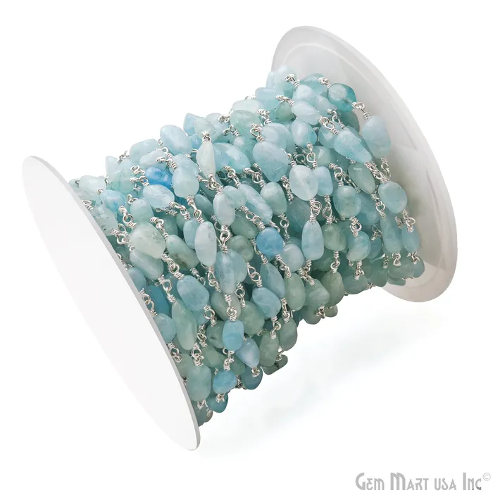 GemMartUSA Necklaces Amazonite 12x5mm Tumble Beads Silver Plated Rosary Chain GemMartUSA Necklaces Amazonite 12x5mm Tumble Beads Silver Plated Rosary Chain