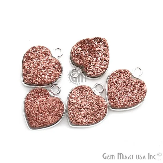 GemmartUSA Necklaces Natural Titanium Druzy 12mm Heart Silver Plated Single Bail Bezel Gemstone Connector