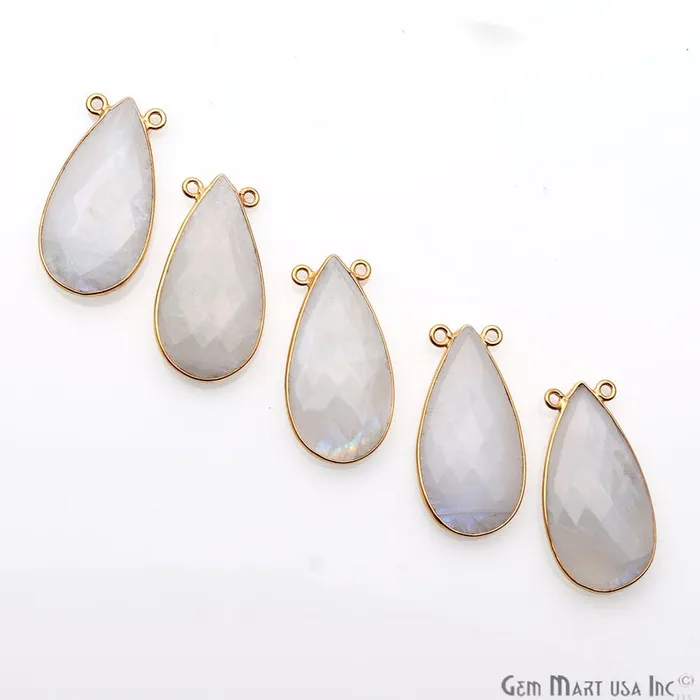GemMartUSA PreStyled Sets Rainbow Moonstone 30x16mm Pears Gold Plated Double Bail Connector