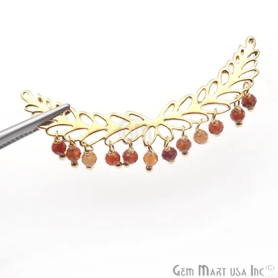 Gemstone Beads Leaf Shape 44x6mm Gold Plated Necklace Pendant GemMartUSA Necklaces