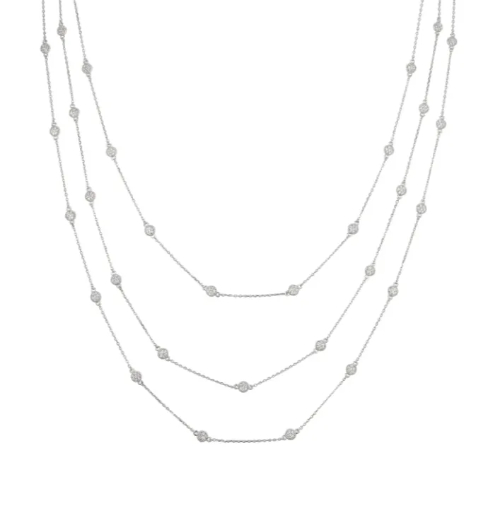 Kelly Waters Necklaces Kelly Waters Platinum Finish Pave CZ Pod Triple Strand Necklace SI6044