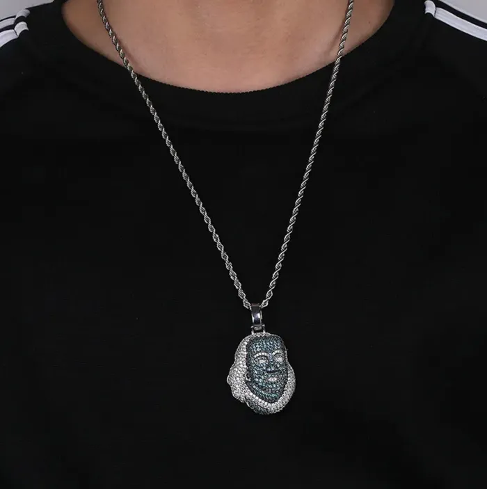 Minx London Blue Diamond Pendant Iced Out Pendant Blueface Pendant Diamond Pendant Iced Necklace Bling Necklace Hip Hop Pendant Pendants Necklaces
