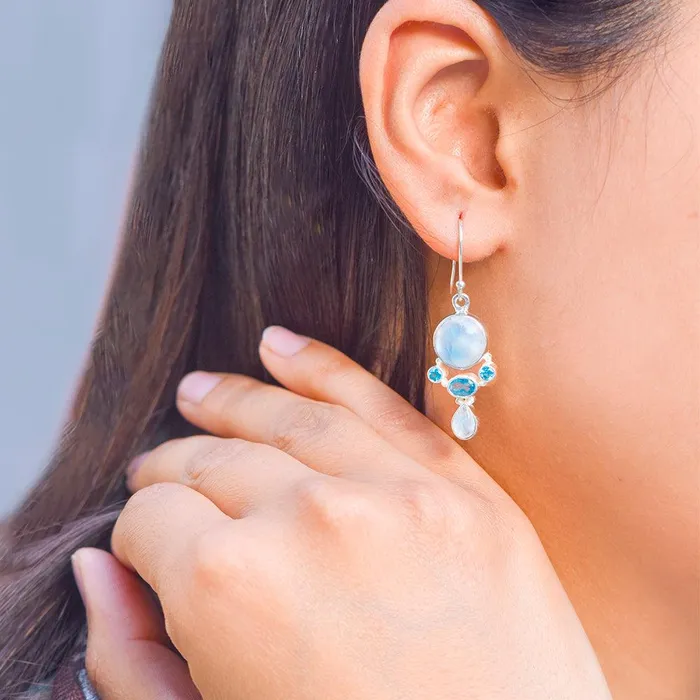 Moonstone Swiss Blue Topaz Solid 925 Sterling Silver Dangle Earrings Jewelry YoTreasure Earrings