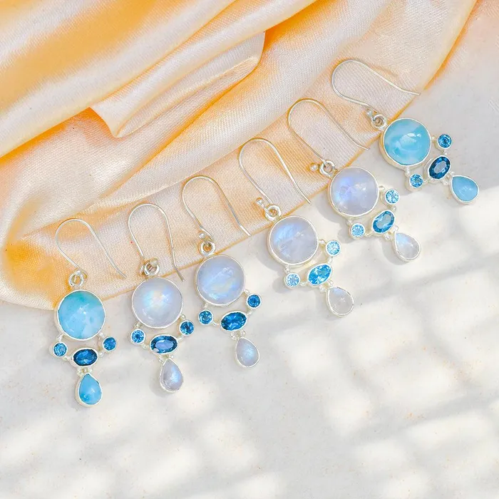 Moonstone Swiss Blue Topaz Solid 925 Sterling Silver Dangle Earrings Jewelry YoTreasure Earrings