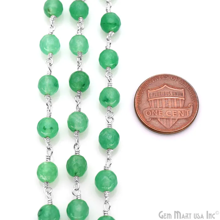 Necklaces Baby Green Jade Cabochon 6mm Beads Silver Wire Wrapped Rosary Chain GemMartUSA