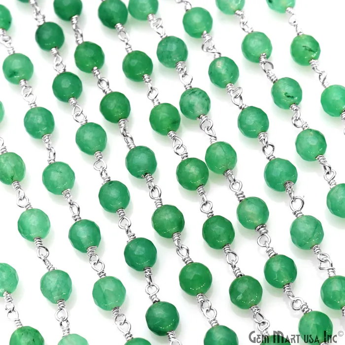Necklaces Baby Green Jade Cabochon 6mm Beads Silver Wire Wrapped Rosary Chain GemMartUSA