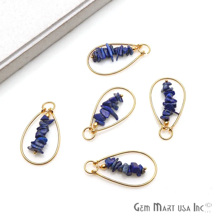 Necklaces DIY Gemstone Beaded 34x18mm Oval Gold Plated Wire Strung Pendant Connector GemmartUSA