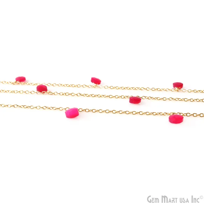 Necklaces GemMartUSA Hot Pink Chalcedony Faceted Heart 8mm Gold Wire Wrapped Rosary Chain