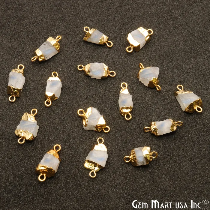 Necklaces GemMartUSA Rough Rainbow Moonstone Organic 19x10mm Gold Electroplated Double Bail Pendant Connector