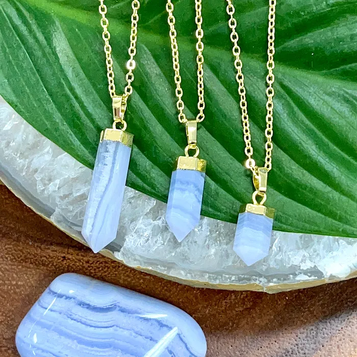 Necklaces Lily Rose Jewelry Blue Lace Agate Serenity Mini Tower Point Pendant 18 Gold Necklace