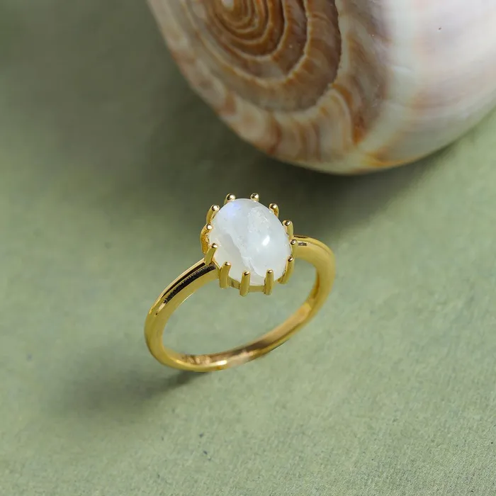 Rainbow Moonstone Ring in 14k Gold Over 925 Silver YoTreasure Rings