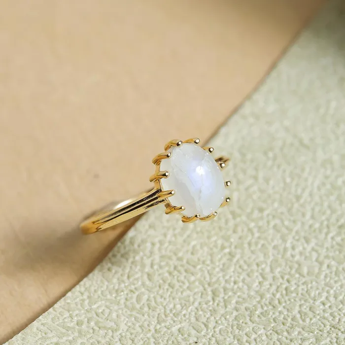 Rainbow Moonstone Ring in 14k Gold Over 925 Silver YoTreasure Rings
