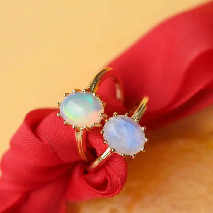Rainbow Moonstone Ring in 14k Gold Over 925 Silver YoTreasure Rings
