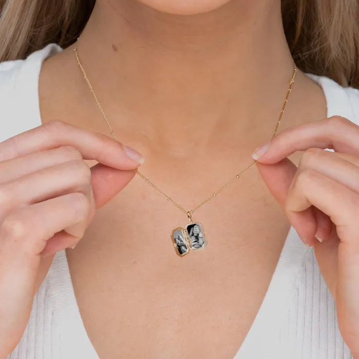 Rectangular Sapphire Photo Locket Necklace Camile Stone Necklaces