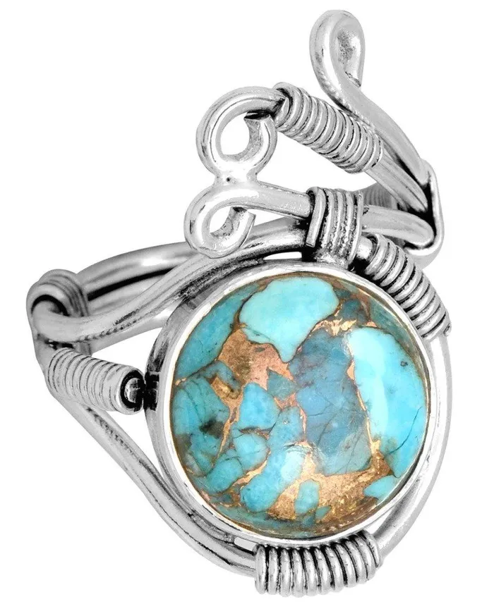 Rings Blue Copper Turquoise 925 Sterling Silver Rings Silver Jewelry YoTreasure