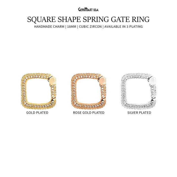 Rings GemMartUSA Dainty CZ Pave Square Spring Gate Ring 18mm Square Push Gate RingJewelry Making Findings