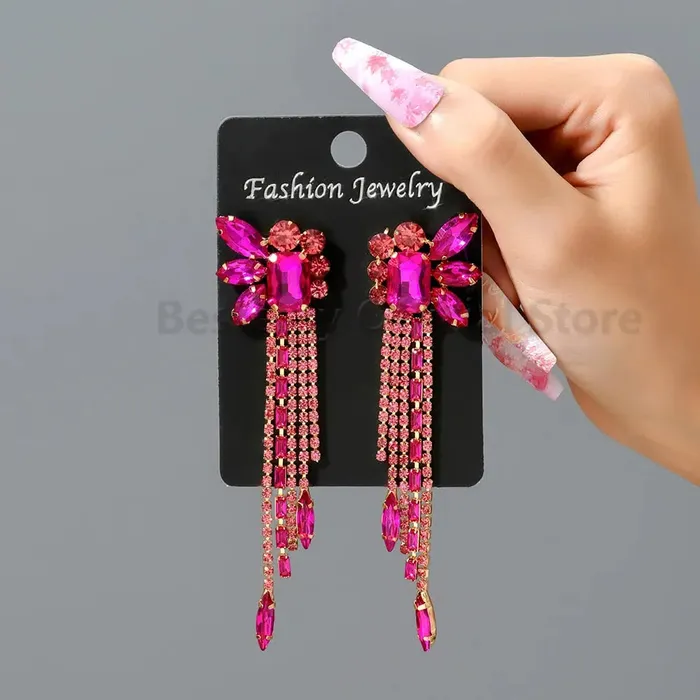 SWEET T 52 Earrings Gorgeous Women and Girls Drop Earrings in 6 Brilliant Colors Rose Red Blue Green Black White and Champagne