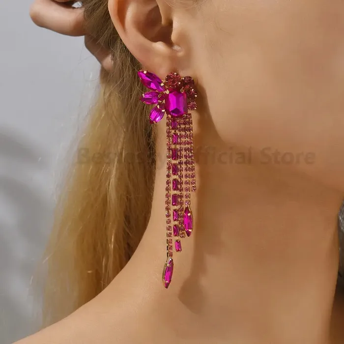 SWEET T 52 Earrings Gorgeous Women and Girls Drop Earrings in 6 Brilliant Colors Rose Red Blue Green Black White and Champagne