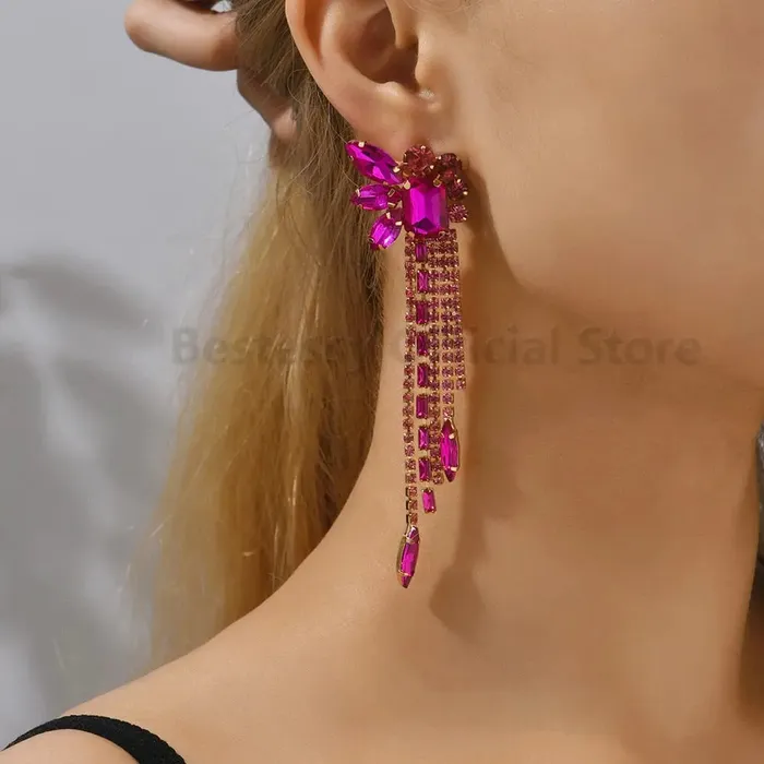 SWEET T 52 Earrings Gorgeous Women and Girls Drop Earrings in 6 Brilliant Colors Rose Red Blue Green Black White and Champagne