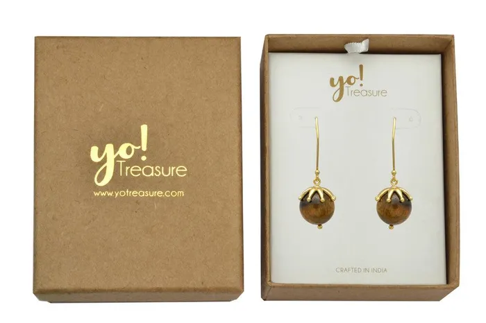 Tiger Eye Gold Plated Over Brass Dangle Earrings Jewelry YoTreasure Earrings