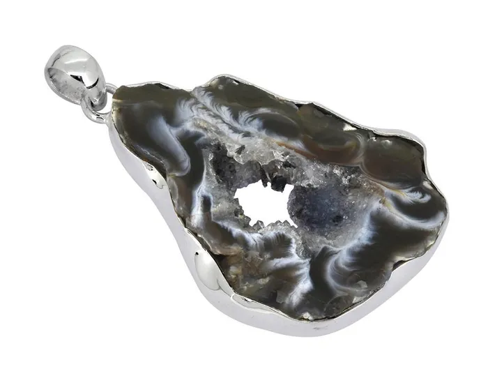 YoTreasure Coconut Geode Druzy Solid 925 Sterling Silver Pendant Necklace Necklaces