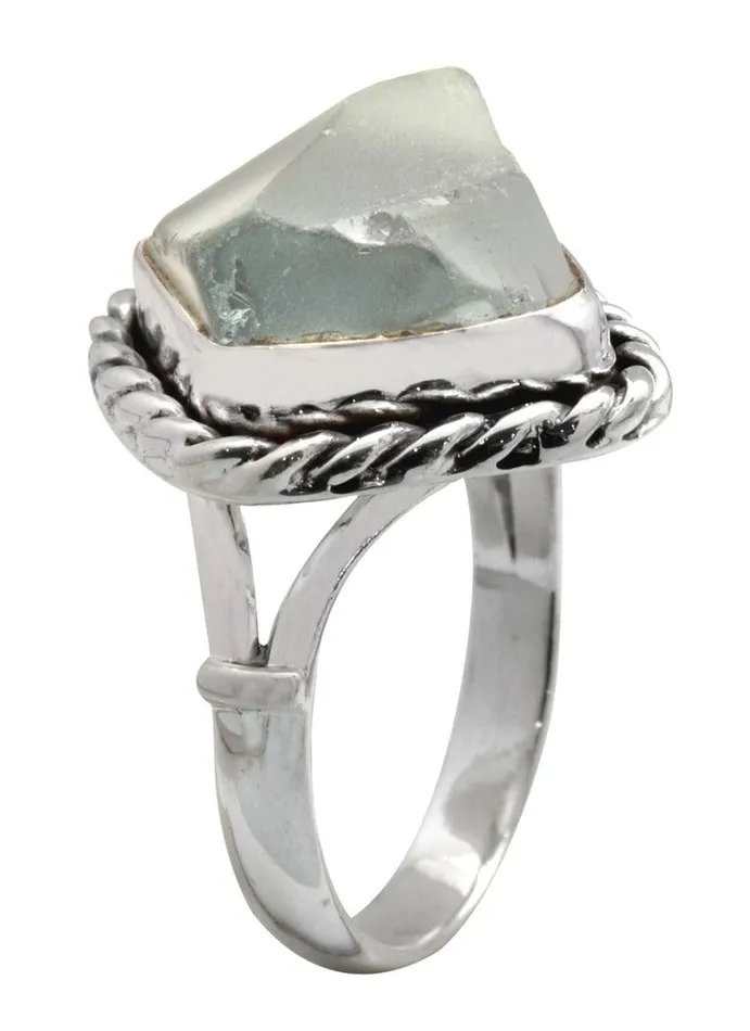 YoTreasure Natural Rough Blue Topaz Solid 925 Silver Silver Ring Jewelry Rings