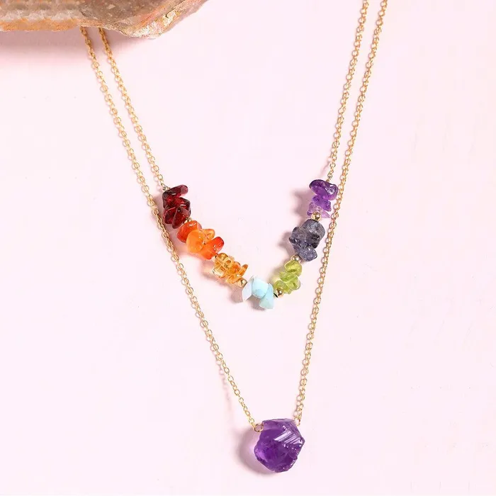 YoTreasure Necklaces Chakra 925 Sterling Silver Gold Plated Double Layer Chain Pendant Necklace
