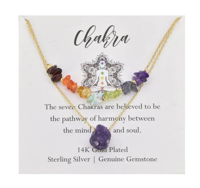 YoTreasure Necklaces Chakra 925 Sterling Silver Gold Plated Double Layer Chain Pendant Necklace