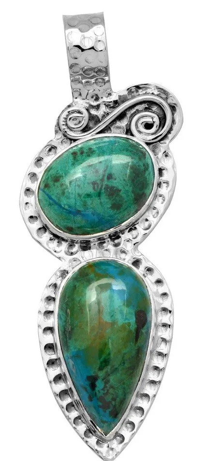 YoTreasure Necklaces Chrysocolla 925 Solid Sterling Silver Pendant Necklace Silver Jewelry