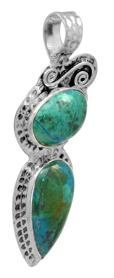 YoTreasure Necklaces Chrysocolla 925 Solid Sterling Silver Pendant Necklace Silver Jewelry