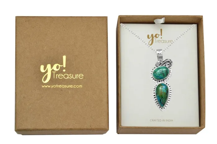 YoTreasure Necklaces Chrysocolla 925 Solid Sterling Silver Pendant Necklace Silver Jewelry