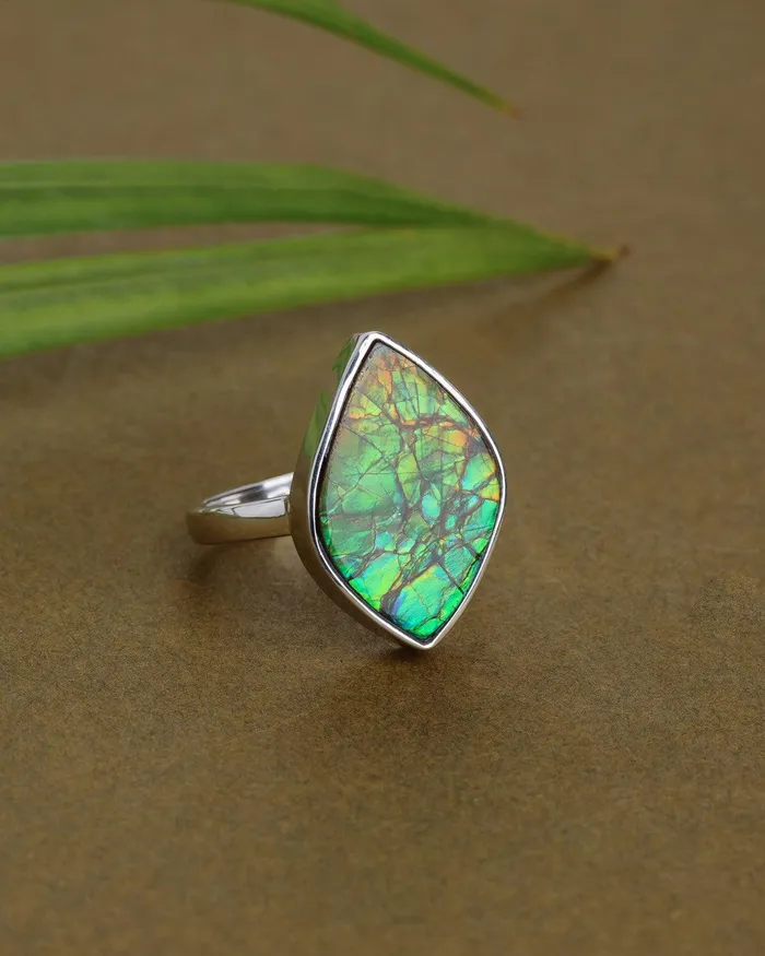 YoTreasure Rings 1015 Ct Ammolite Solid 925 Sterling Silver Statement Ring Jewelry